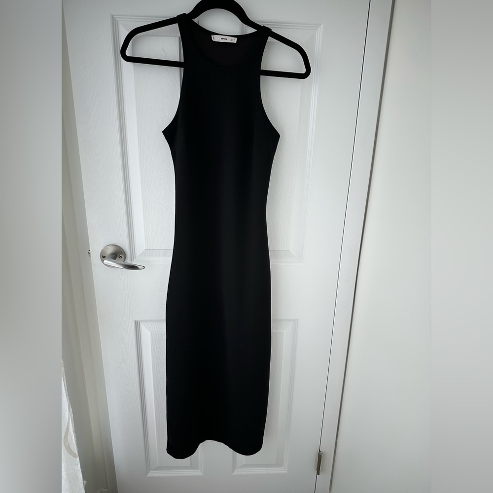 Mango Black Halter Sheath Midi Dress with Side Slit Sz S